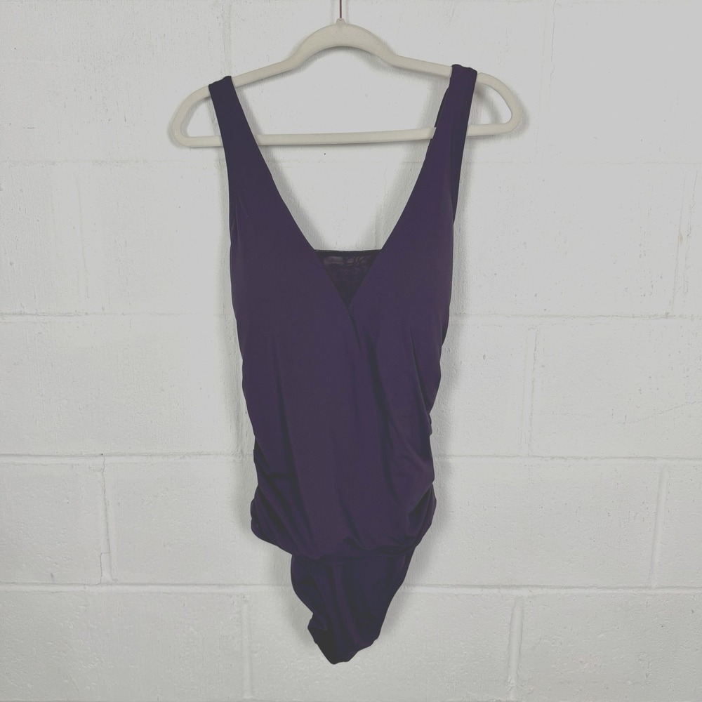 Lands End One Piece Purple Swimsuit SZ XXL Ruched Cross Back Slimming Travel